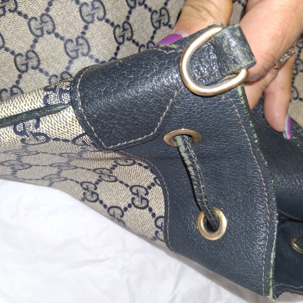 Gucci Authentic, Vintage Blue & Beige Monogram Shoulder Bag  (No Strap) - Picture 5 of 12